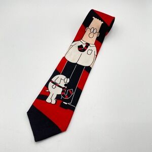 Dilbert Necktie Red‎ Black Novelty Dog Cartoon Business Office Adult Mens
